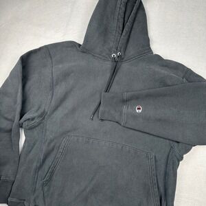 Champion Premium Reverse Weave Hoodie Black Mens Medium Athletic Pullover S101